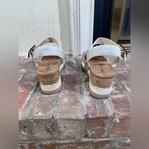 TOMS Diana Platform Wedge Sandals Size 9M – Rainbow Tribal Cork Heel Ankle Strap - Picture 5 of 10